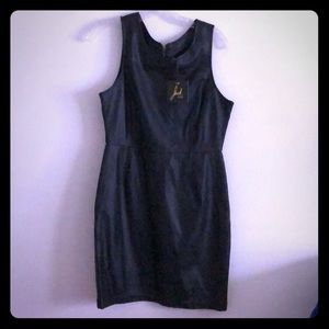 Black faux leather midi dress